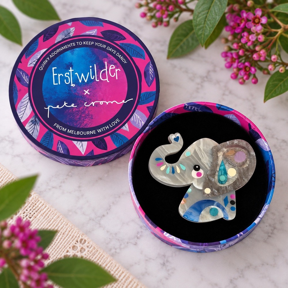 NWT Erstwilder Brooch 2022 The Elated Elephant Pete Cromer Resin Pin Jewelry